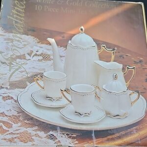 Brother White and Gold Mini Porcelain Tea Set - 10 Piece